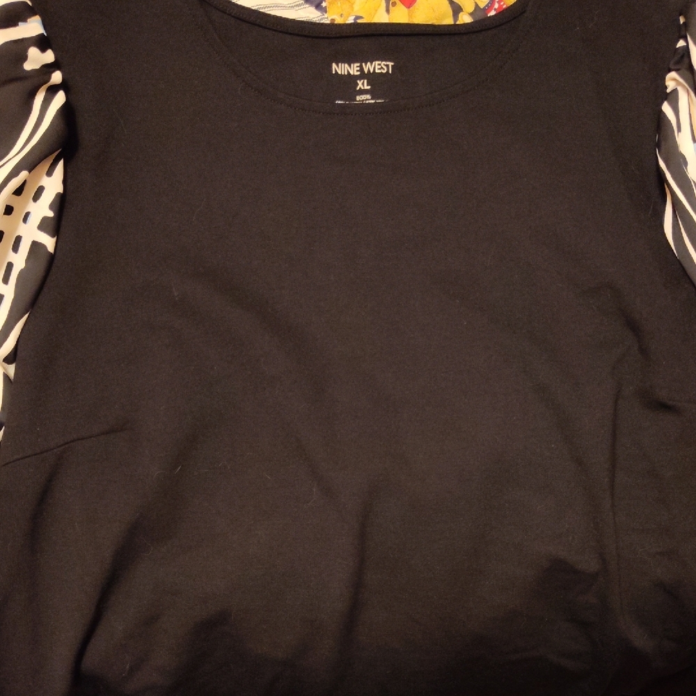 Nine West Black Top with Graphic Sleeves